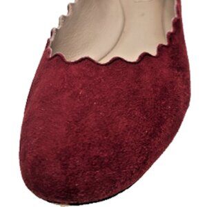 Chloe Lauren Burgundy Suede Scalloped Ballet Flats Size 35 with Dust Bag